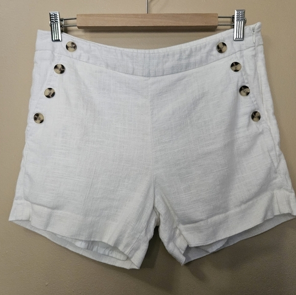 Alice Collection Women's Size 8 Linen/Cotton Shorts Whote Side Buttons - Picture 1 of 4